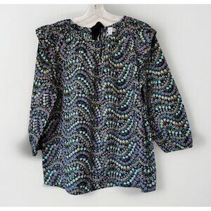 Loft Top Womens MP Garden Dobby Tie Back Ruffle Blouse Colorful Floral Peasant